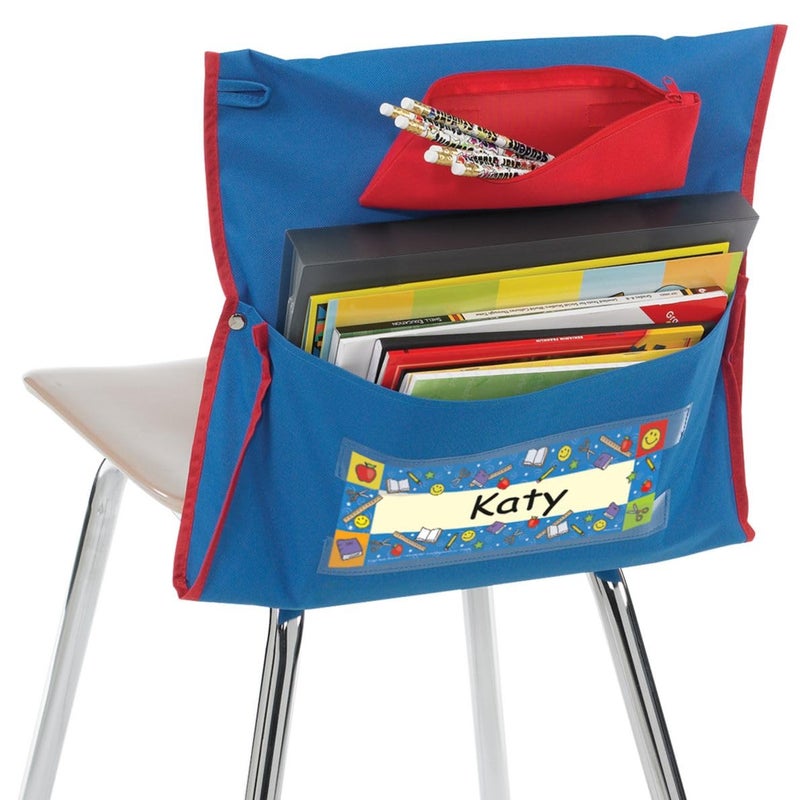 Really Good Stuff Deluxe Chair Pockets with Pencil Case, 6 Pack, Blue, Chairback Buddy, Classroom Chair and Seat Storage Organizer, Seat Sacks for Students and Classroom Organization - Image 1
